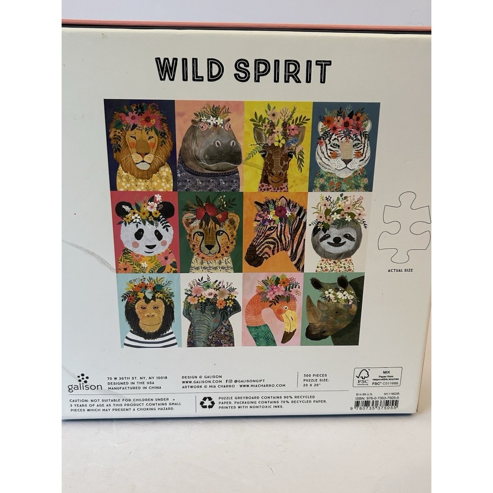Wild Spirit 500 Piece Puzzle Galison Complete Animals Flower Headbands - Picture 2 of 6